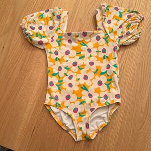 4T Hanna Andersson Floral Puff-Sleeve Swimsuit in Yellow & White